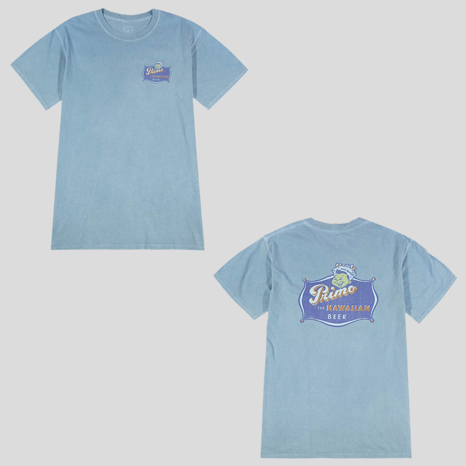 MALIBU SHIRTS 피그먼트 스카이블루 하와이안 프리모 비어 프린팅 코튼100 반팔 티셔츠 MADE IN HONDURAS S