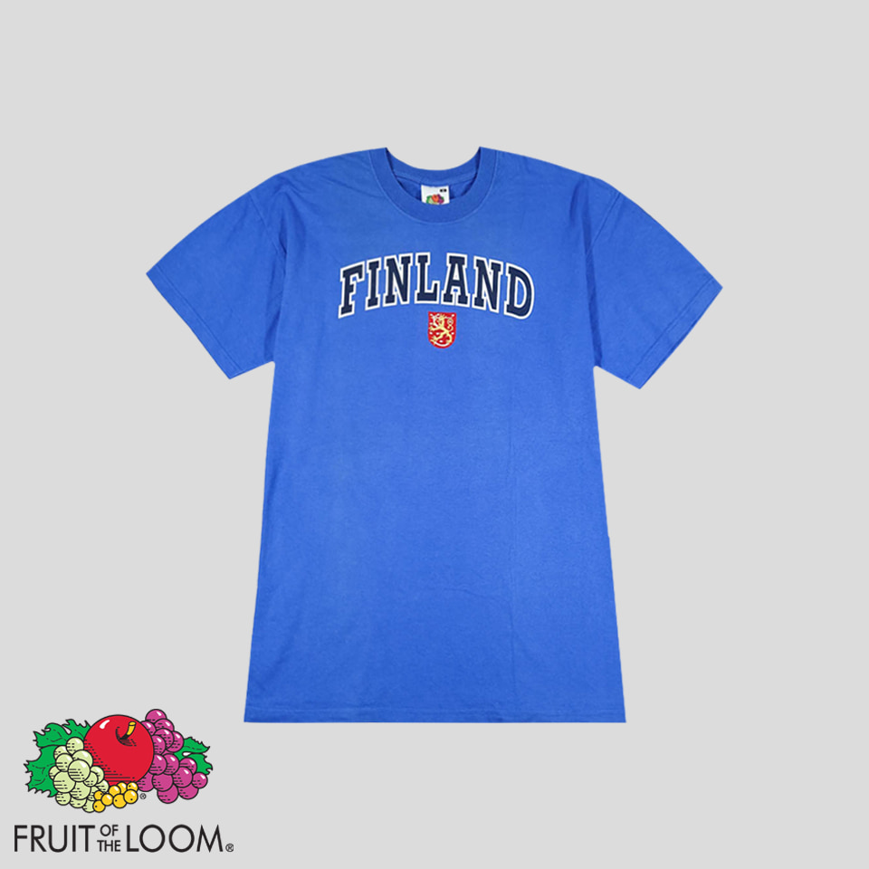 프룻오브더룸 블루 핀란드 국기 문장 자수 코튼100 반팔 티셔츠 M