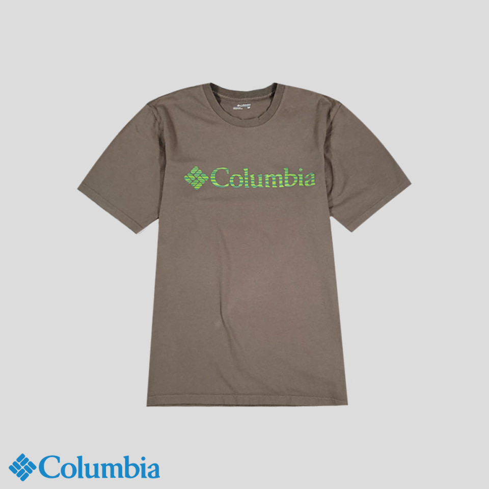 콜롬비아 컬럼비아 카키 브라운 미드 그린 로고프린팅 코튼100 반팔 티셔츠 S