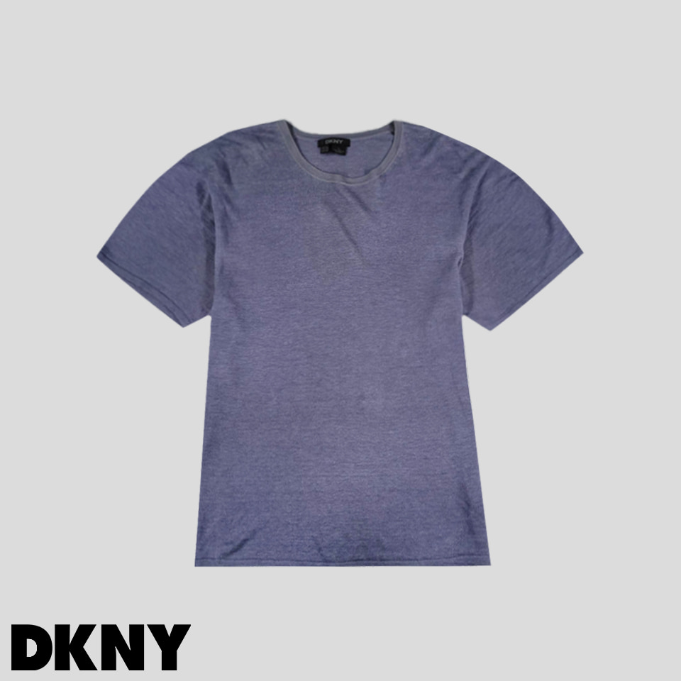 DKNY 디케이앤와이 스모크 퍼플 심플 린넨100 시스루 반팔 티셔츠 MADE IN HONGKONG L