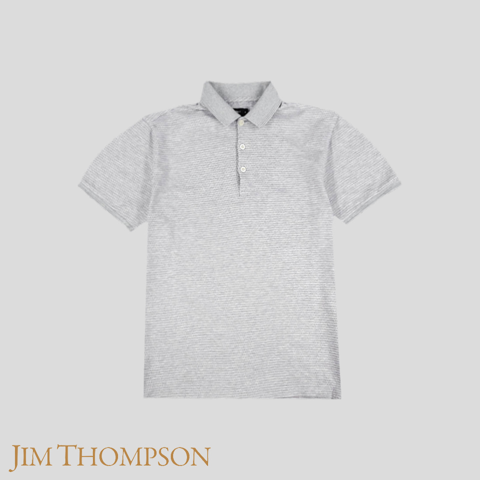 짐톰슨 그레이 퍼플 도트패턴 클래식핏 코튼100 카라넥 반팔 티셔츠 S