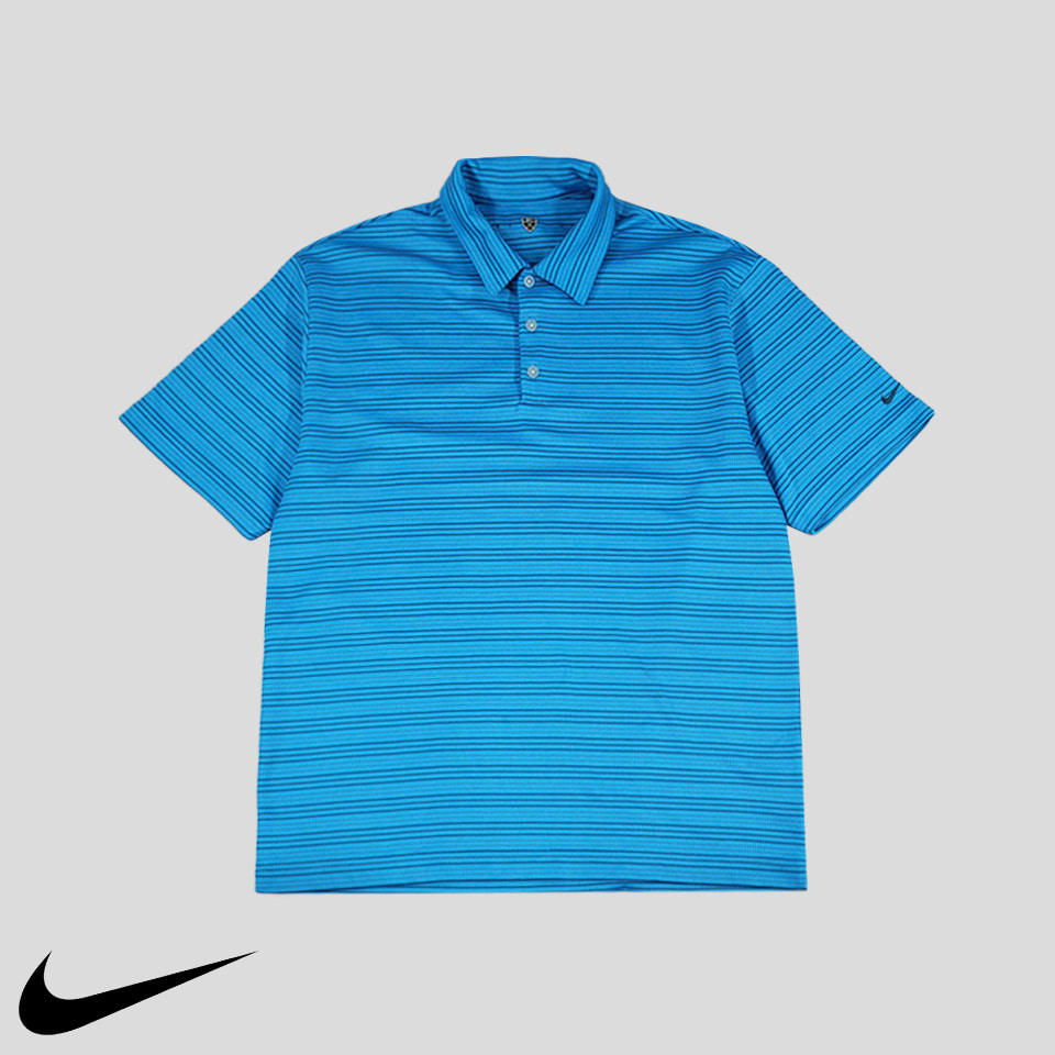 나이키 골프 블루 네이비 스트라이프 카라넥 폴리 져지 반팔 티셔츠 XL