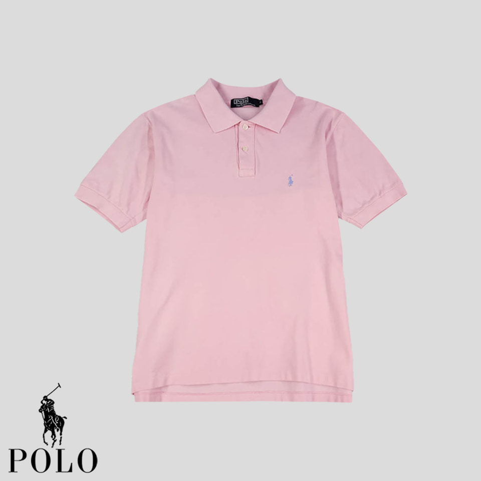폴로랄프로렌 딸기우유 핑크 심플포니 카라넥 PK 피케 코튼 반팔 티셔츠 M