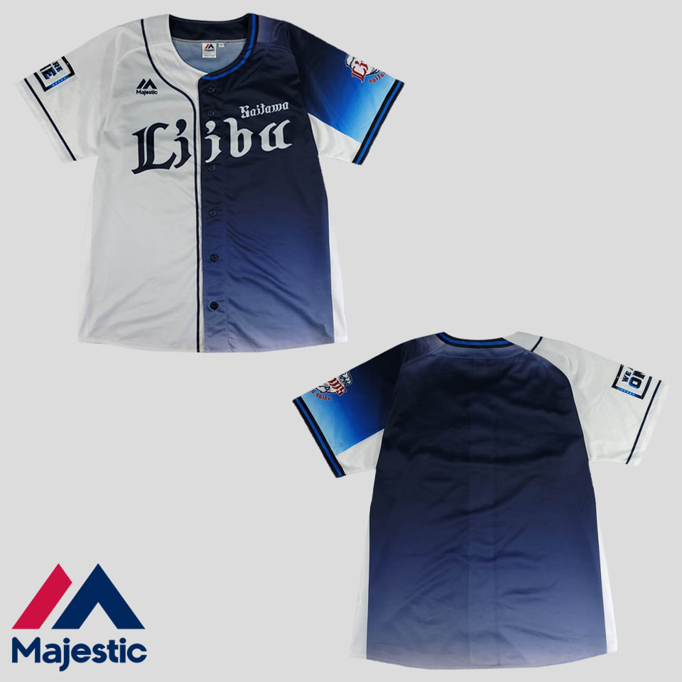 마제스틱 네이비 화이트 세이부 라이온스 논마킹 레플리카 유니폼 야구져지 반팔셔츠 하프셔츠 XL
