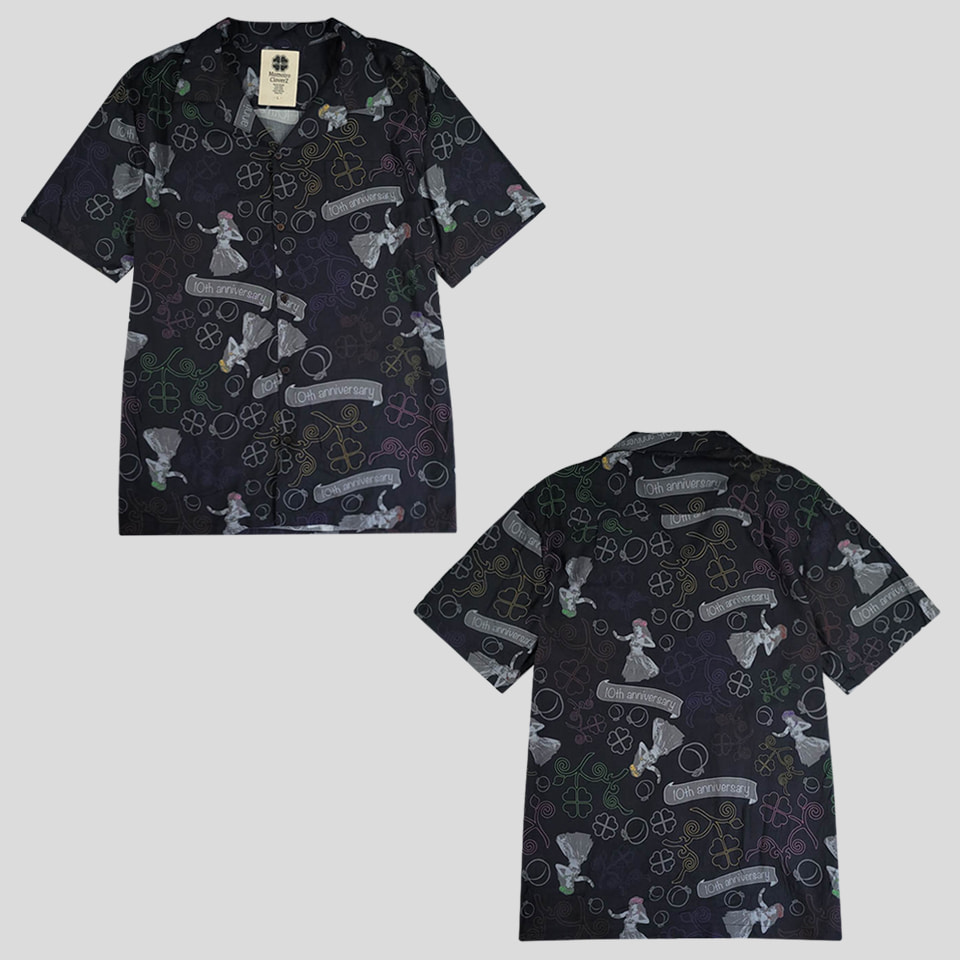 MOMOIRO CLOVER Z 피그먼트 블랙 훌라 걸 네잎클로버 패턴 하와이안셔츠 반팔셔츠 하프셔츠 L