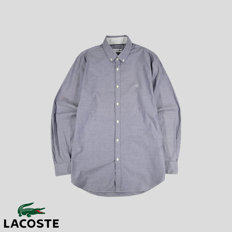라코스테 블루 그레이 슬림핏 스트레치 코튼 혼방 버튼다운 남방 셔츠 M