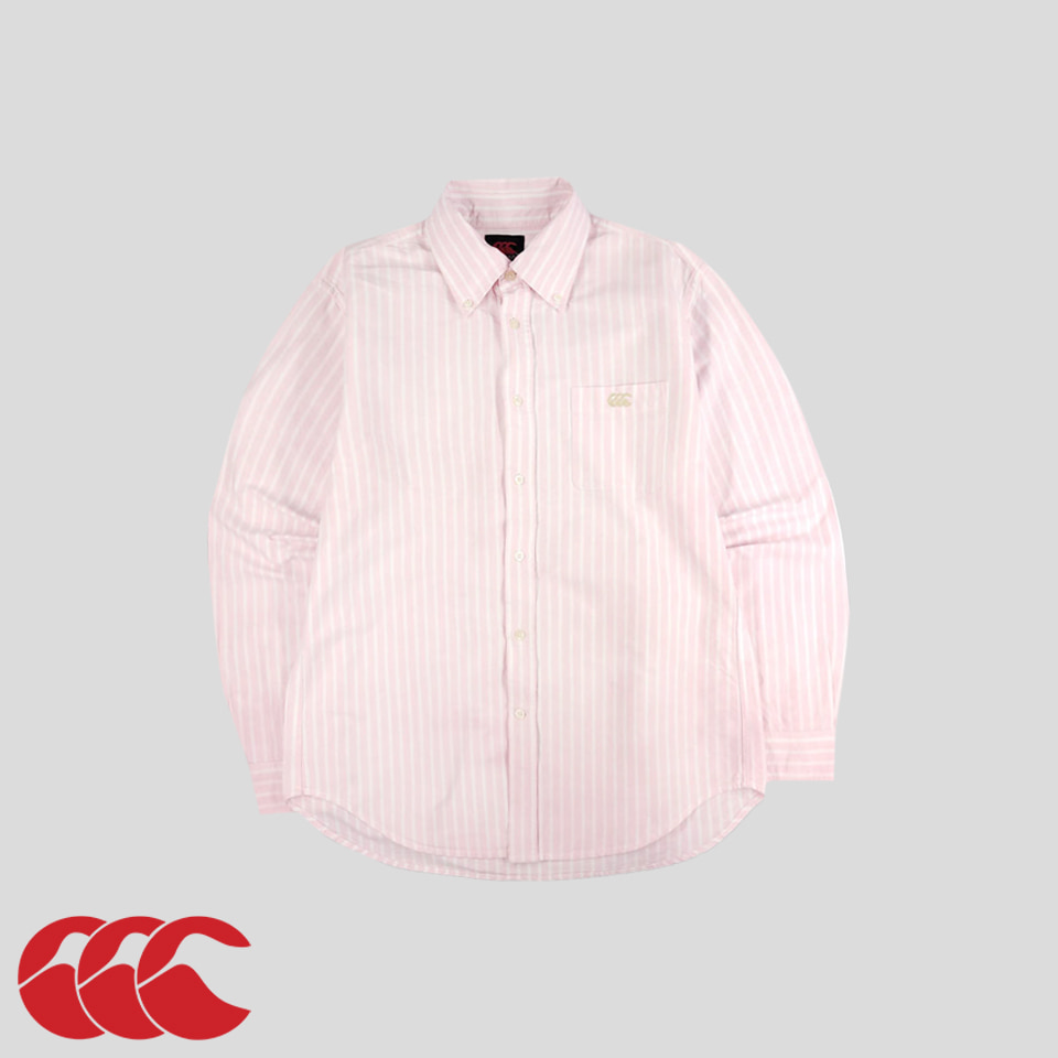 캔터베리 핑크 화이트 스트라이프 헤비코튼100 아메카지 시티보이 버튼다운 남방 셔츠 XL