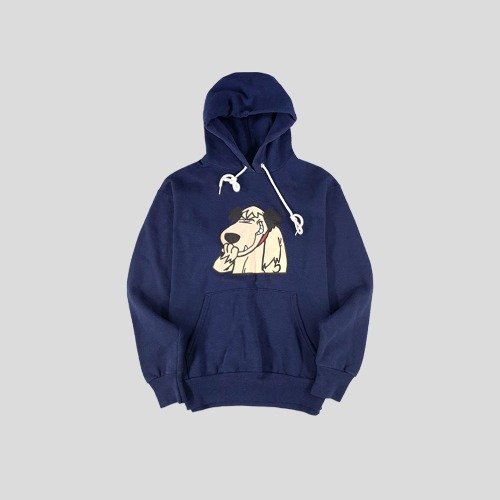 헤인즈 네이비 웃는 강아지 프린팅 기모 후드 티셔츠 MADE IN USA  SIZE M