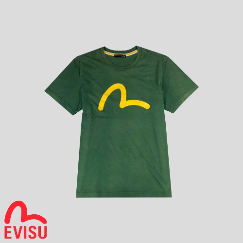 EVISU 에비수 그린 옐로우 빅로고 프린팅 코튼 라운드넥 반팔 티셔츠  SIZE M