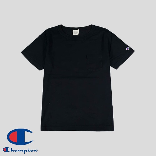 챔피온 JP 블랙 원포켓 암패치 코튼 라운드넥 반팔 티셔츠  SIZE S