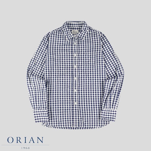 ORIAN 오리안 네이비 화이트 깅엄체크 아메카지 코튼 남방 셔츠  SIZE XS