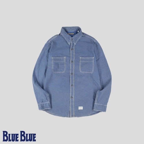 BLUE BLUE 블루블루 블루 투포켓 도트패턴 땡땡이 코튼 셔츠 SIZE M