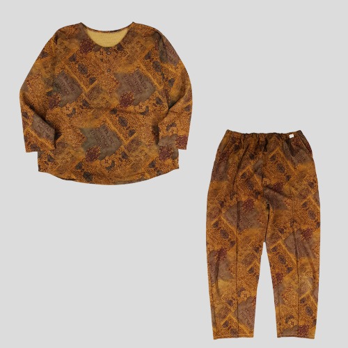 빈티지 골드 고대문양 바로크 패턴 7부 티셔츠 밴딩 핀턱팬츠 바지 셋업  SIZE S-M