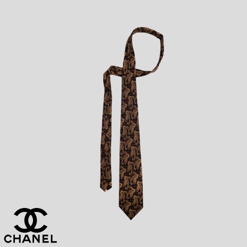 CHANEL 샤넬 블랙 버건디 페이즐리 패턴 울 넥타이 MADE IN ITALY SIZE 8