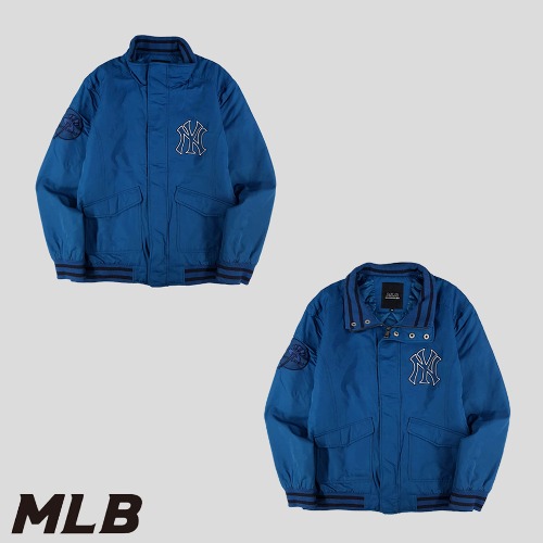 MLB 엠엘비 블루 뉴욕양키즈 부클로고 투포켓 이너퀼팅 모크넥 바시티 스타디움 자켓 점퍼  SIZE XL