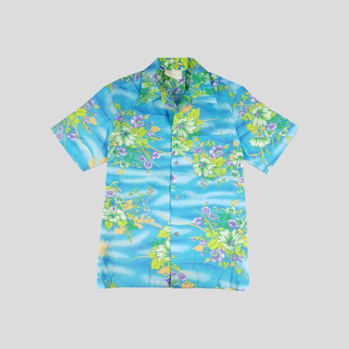 빈티지 스카이블루 플라워패턴 하와이안 셔츠  SIZE L