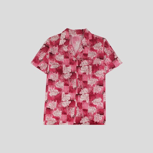 빈티지 핑크 에스닉 오리엔탈 체스트포켓 하와이안 반팔 셔츠  SIZE S