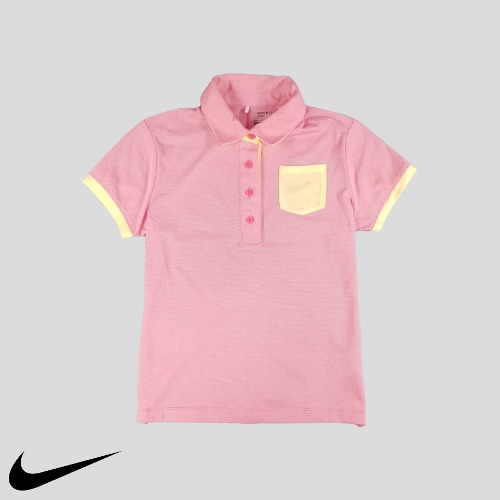 나이키 골프 핑크 스트라이프 옐로우 배색 드라이핏 PK 피케이 카라넥 반팔 티셔츠  SIZE WOMANS S