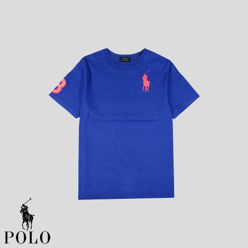 폴로랄프로렌 블루 핑크포니 빅로고자수 3넘버 암패치 코튼 반팔 티셔츠  SIZE S