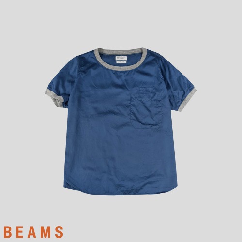BEAMS BOY 빔즈 보이 반광 네이비 그레이 반팔 티셔츠 MADE IN JAPAN SIZE M