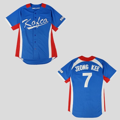 빈티지 블루 레드 7넘버 야구 유니폼 반팔셔츠 하프셔츠  SIZE L