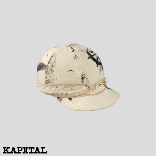 KAPITAL 캐피탈 아이보리 블랙 페인팅 패턴 숏챙 볼캡 모자  SIZE FREE