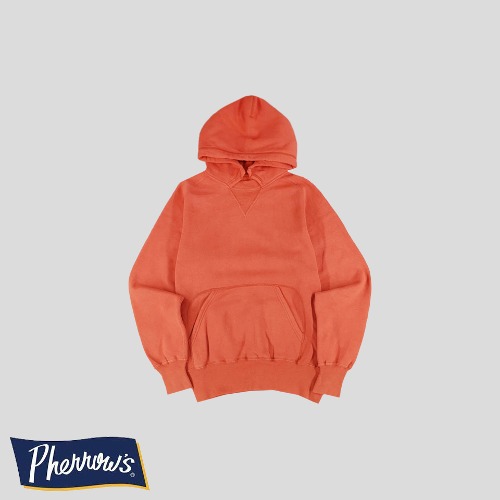 PHERROWS 페로우즈 피그먼트 오렌지 캥거루포켓 헤비 코튼 기모 후드 티셔츠 MADE IN JAPAN  SIZE L