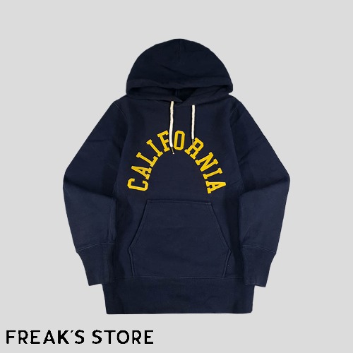 FREAK&#039;S STORE 프릭스스토어 네이비 헤비코튼 옐로우 캘리포니아 프린팅 기모 후드 티셔츠  SIZE S-M