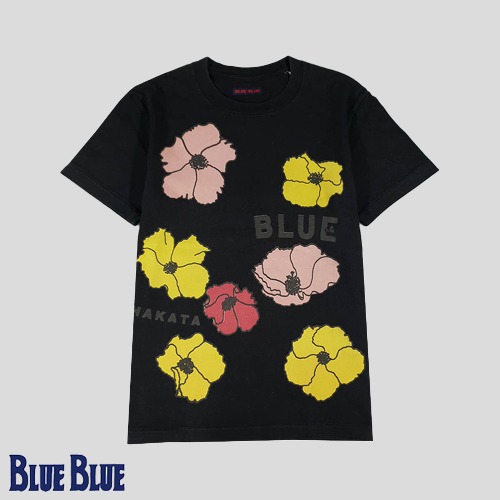 BLUE BLUE 블루블루 블랙 플라워 하카타 반팔 티셔츠  SIZE S