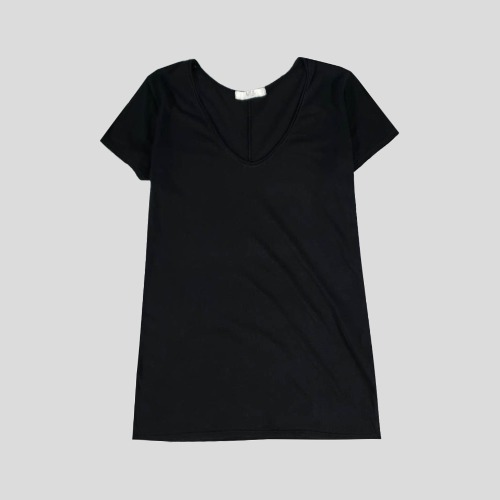AZUL BY MOUSSY 피그먼트 블랙 와이드 브이넥 심플 코튼 반팔 티셔츠  SIZE WOMANS L