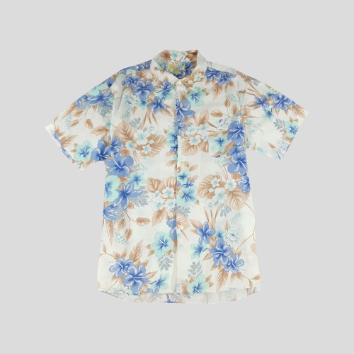 BABI PORT 화이트 블루 포켓 하와이안 반팔셔츠 하프셔츠  SIZE M