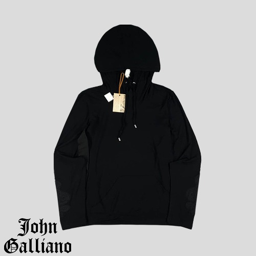 JOHN GALLIANO 존 갈리아노 블랙 파이핑 패턴 후드 티셔츠 새상품 MADE IN ITALY  SIZE M