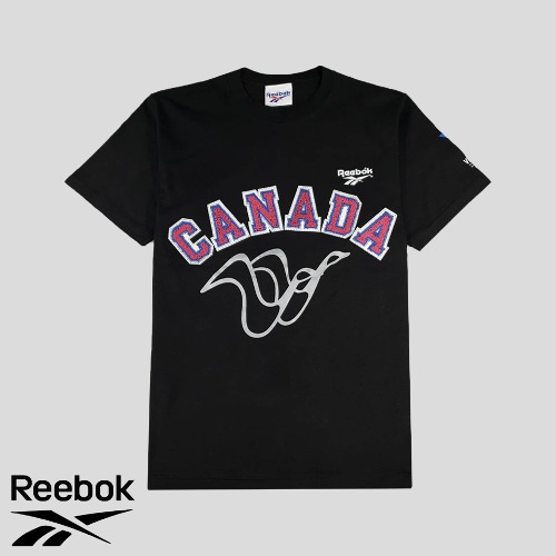 리복 90s 블랙 레드 CANADA VICTORIA 94 빅프린팅 올드스쿨 코튼 반팔 티셔츠 MADE IN CADANA SIZE M