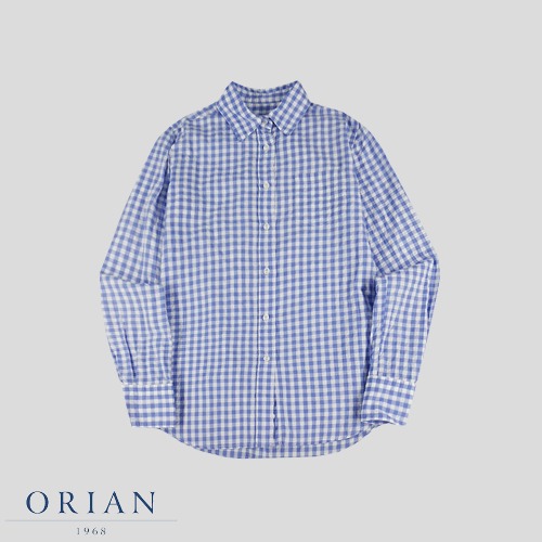 ORIAN 오리안 블루 화이트 깅엄체크 아메카지 코튼 남방 셔츠  SIZE XS