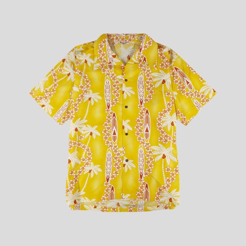 하와이안 엘로우 서핑 야자수 패턴 카라넥 반팔셔츠 하프셔츠  SIZE L