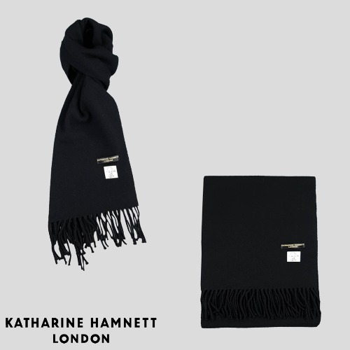 KATHARINE HAMNETT LONDON 캐서린 햄넷 블랙 심플 울100 테슬 머플러 목도리 MADE IN JAPAN