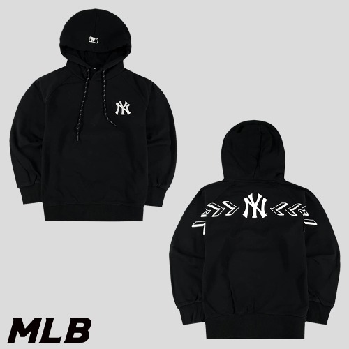 MLB 엠엘비 피그먼트 블랙 화이트 뉴욕양키즈 로고 코튼100 스웻 후드 티셔츠 WOMANS M