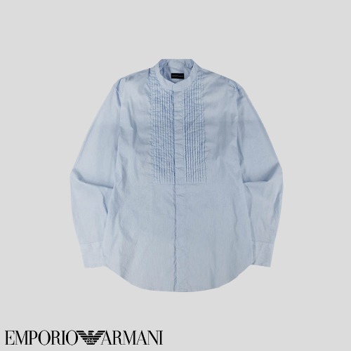 엠포리오 아르미니 스카이 블루 화이트 스트라이프패턴 셔링 코튼 혼방 드레스셔츠 남방 셔츠 XL