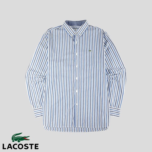 라코스테 화이트 블루 스트라이프 버튼다운 슬림핏 남방 셔츠 L