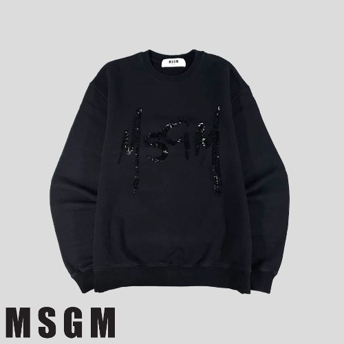 MSGM 엠에스지엠 18SS 블랙 스팽글 로고 기모 코튼 맨투맨 티셔츠 MADE IN ITALY M
