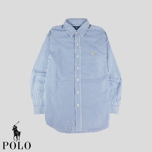 폴로랄프로렌 블루 화이트 옐로우포니 스트라이프 클래식핏 코튼100 버튼다운 남방 셔츠 MADE IN HONG KONG L