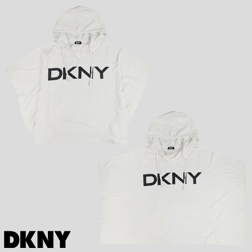 DKNY 화이트 프린팅 가오리핏 코튼혼방 와이드핏 오버핏 판초 후드 티셔츠 WOMANS M