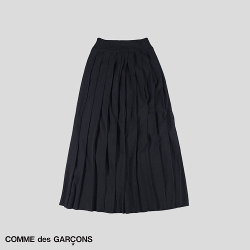 robe de chambre COMME des GARCONS 꼼데가르송 블랙 밴딩 울100 플리츠 롱스커트 치마 MADE IN JAPAN 24-28