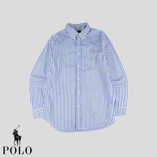 폴로랄프로렌 화이트 블루 오렌지포니 스트라이프패턴 클래식 코튼100 버튼다운 남방 셔츠 M