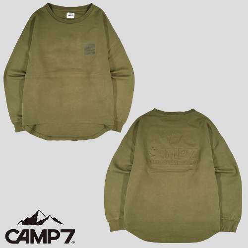 CAMP7 캠프7 카키 올리브 톤톤 양각로고 헤비코튼 혼방 긴팔 티셔츠 롱슬리브 XL