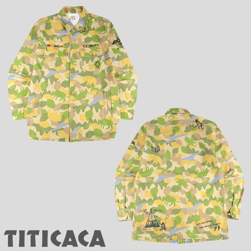 티티카카 베이지 옐로우 카모플라쥬패턴 밀리터리 코튼100 남방 셔츠 캐주얼자켓 L