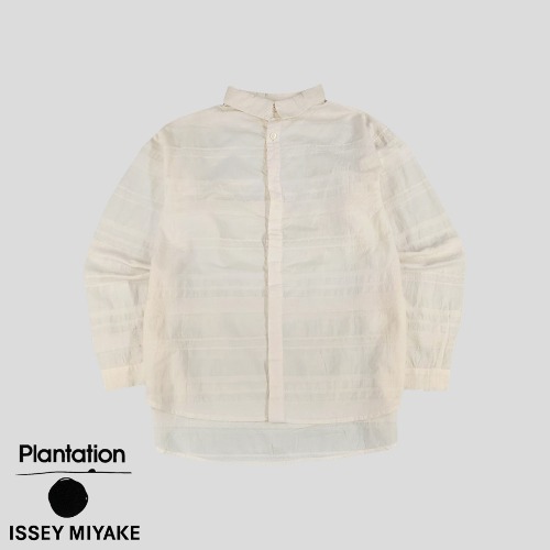 PLANTATION 플랜테이션 BY 이세이미야케 베이비 핑크 스트라이프패턴 코튼100 남방 셔츠 MADE IN JAPAN WOMANS M