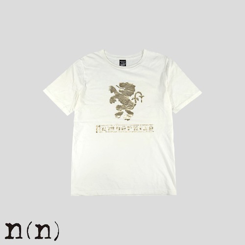 NUMBER (N)INE 넘버나인 화이트 골드 사자 라이언 문양 빅프린팅 코튼100 반팔 티셔츠 MADE IN JAPAN M