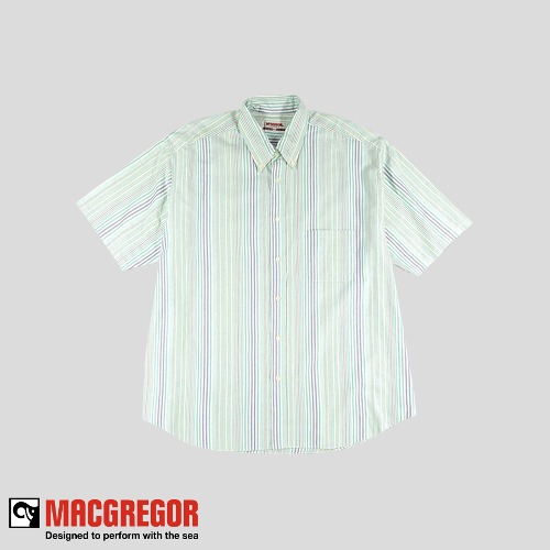 맥그리거 그린 스트라이프 체스트포켓 버튼다운 코튼100 반팔셔츠 하프셔츠 3XL