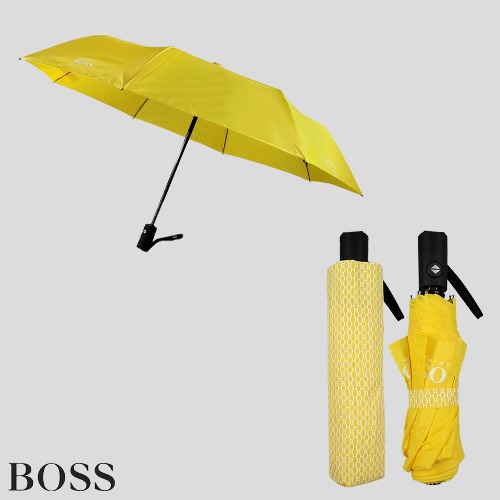HUGO BOSS 보스 옐로우 로고프린팅 접이식 폴딩 3단 자동 우산